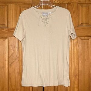 NWOT Blair Vintage 80s 90s Top Short Sleeve Blouse Tan Women's Size L Large